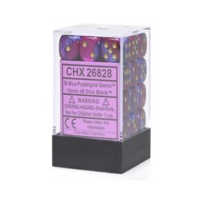 CHESSEX 26828 GEMINI 12mm 36xD6 BLUE-PURPLE/GOLD DICE BLOCK