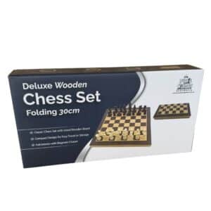PUZZLE AND GAMES DELUXE 30CM WOODEN FOLDING CHESS SET
