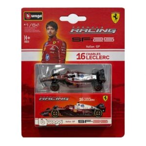 BBURAGO PREMIUM 1:64 F1 FERRARI SF-25 2025 ITALIAN GP W/COLLECTOR BOX #16 LECLERC